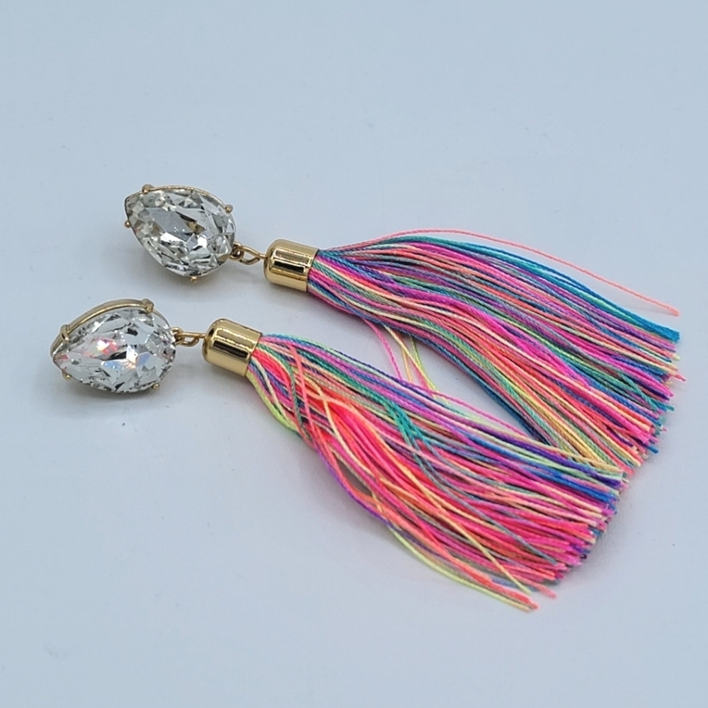 Crystal Multicolor Tassel Earrings #2563